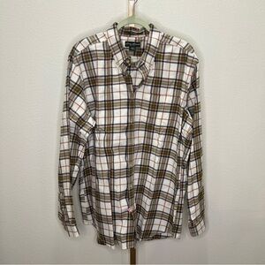 Eddie Bauer Long Sleeve Button Down Shirt Cream Blue Plaid Large Tall
